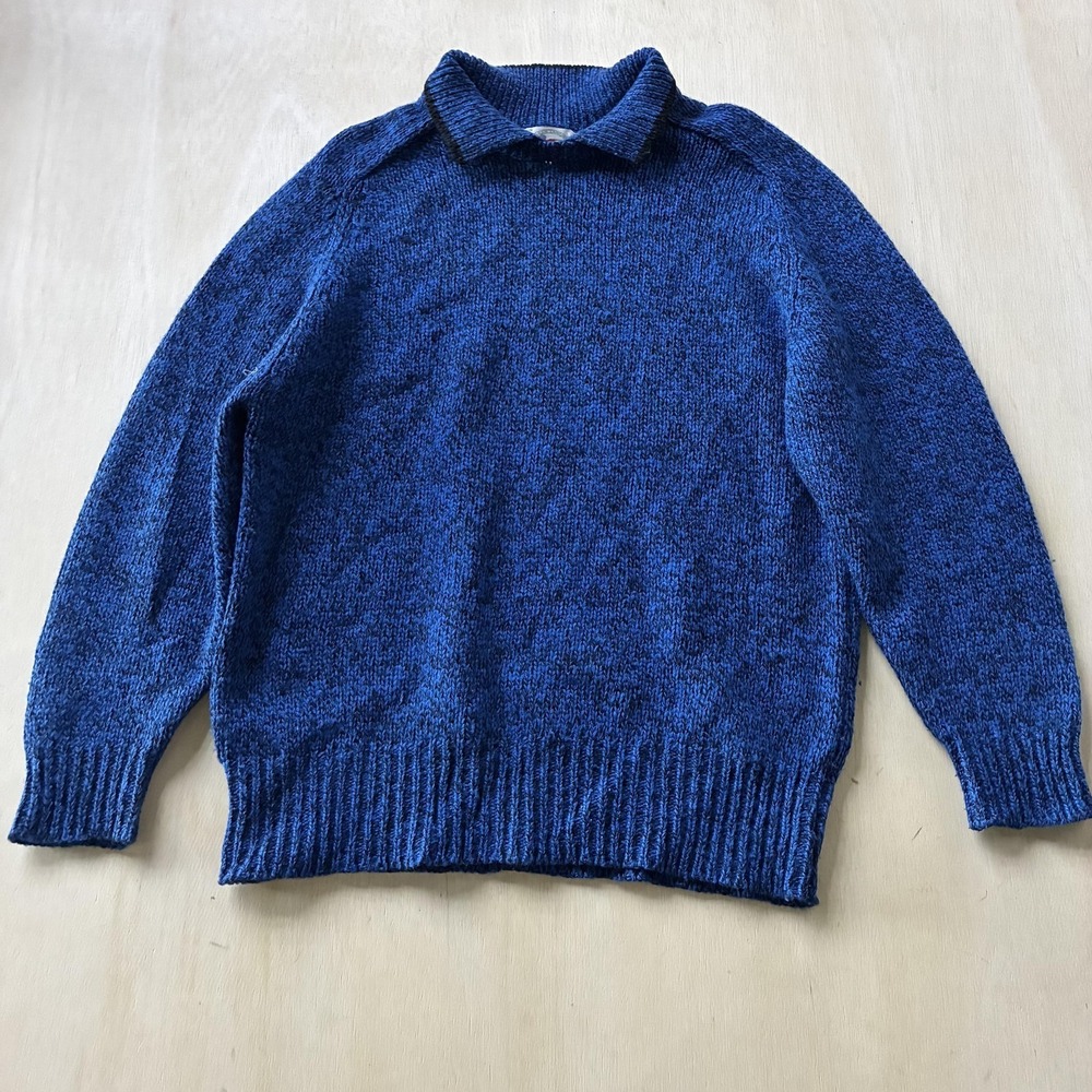 Vintage Marsh Landing Sweater Mens Medium Blue Wool Nylon Collared Tight Knit
